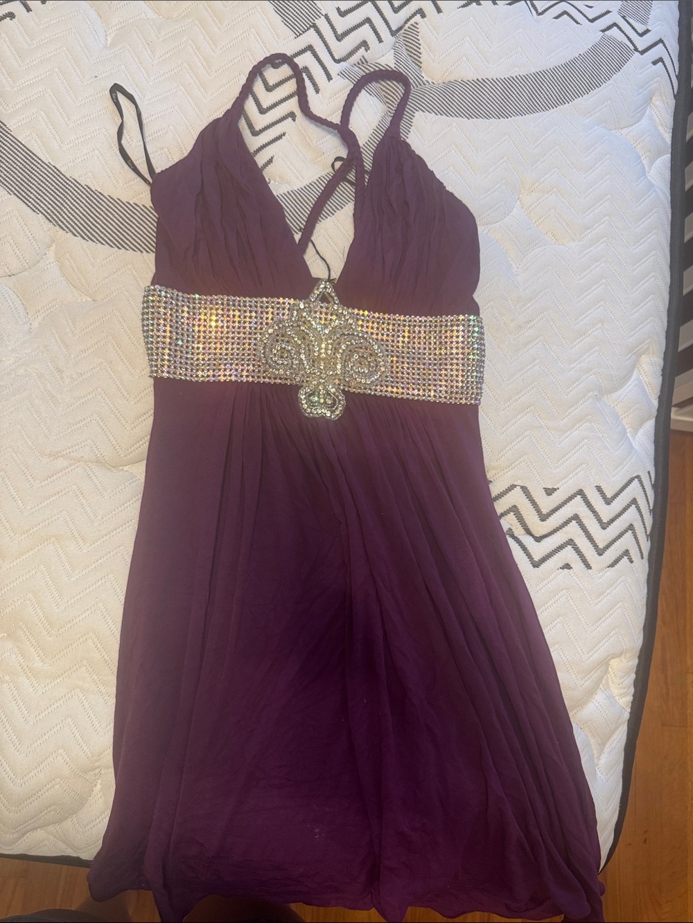 Sky Purple Mini Dress with Rhinestone Embellished Waist